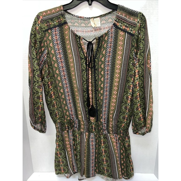 Japna Tops - Japna Shirt Women's Small Green Multicolor Blouse